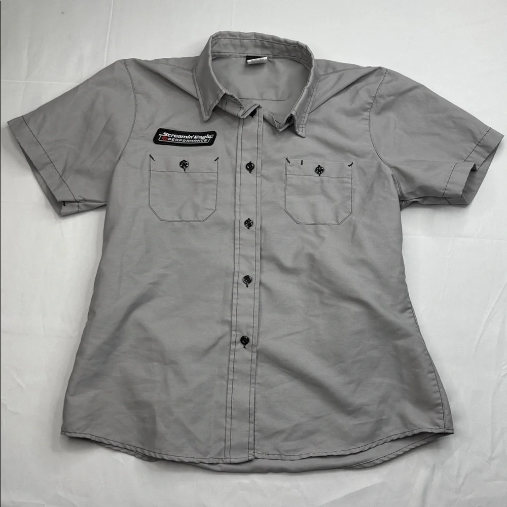 Womens Harley Davidson Screamin Eagle Performance Button Down Shirt Large L gray - Picture 2 of 8